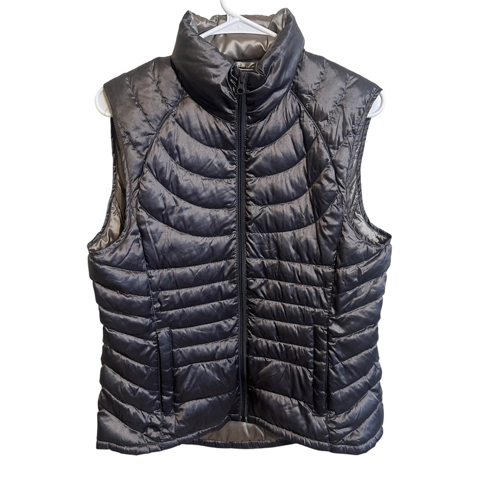Bernardo Puffer Vest Womens Medium Gray Zip Quilted Goose‎ Down Outdoor Jacket